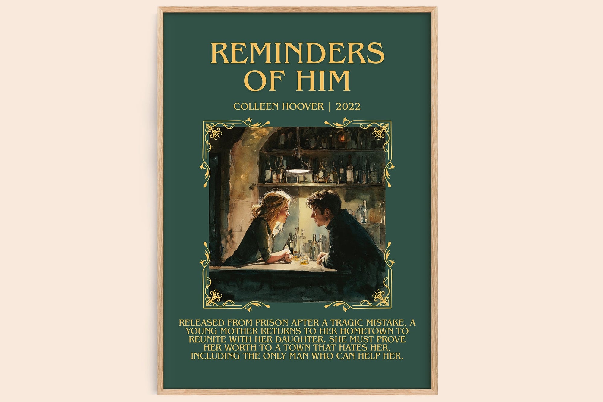 Reminders of Him minimalist book poster by Colleen Hoover – framed literary art print