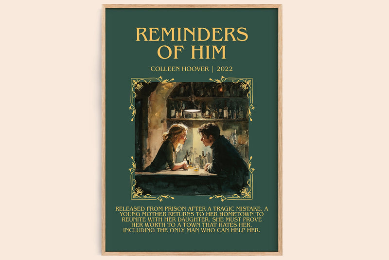 Reminders of Him minimalist book poster by Colleen Hoover – framed literary art print