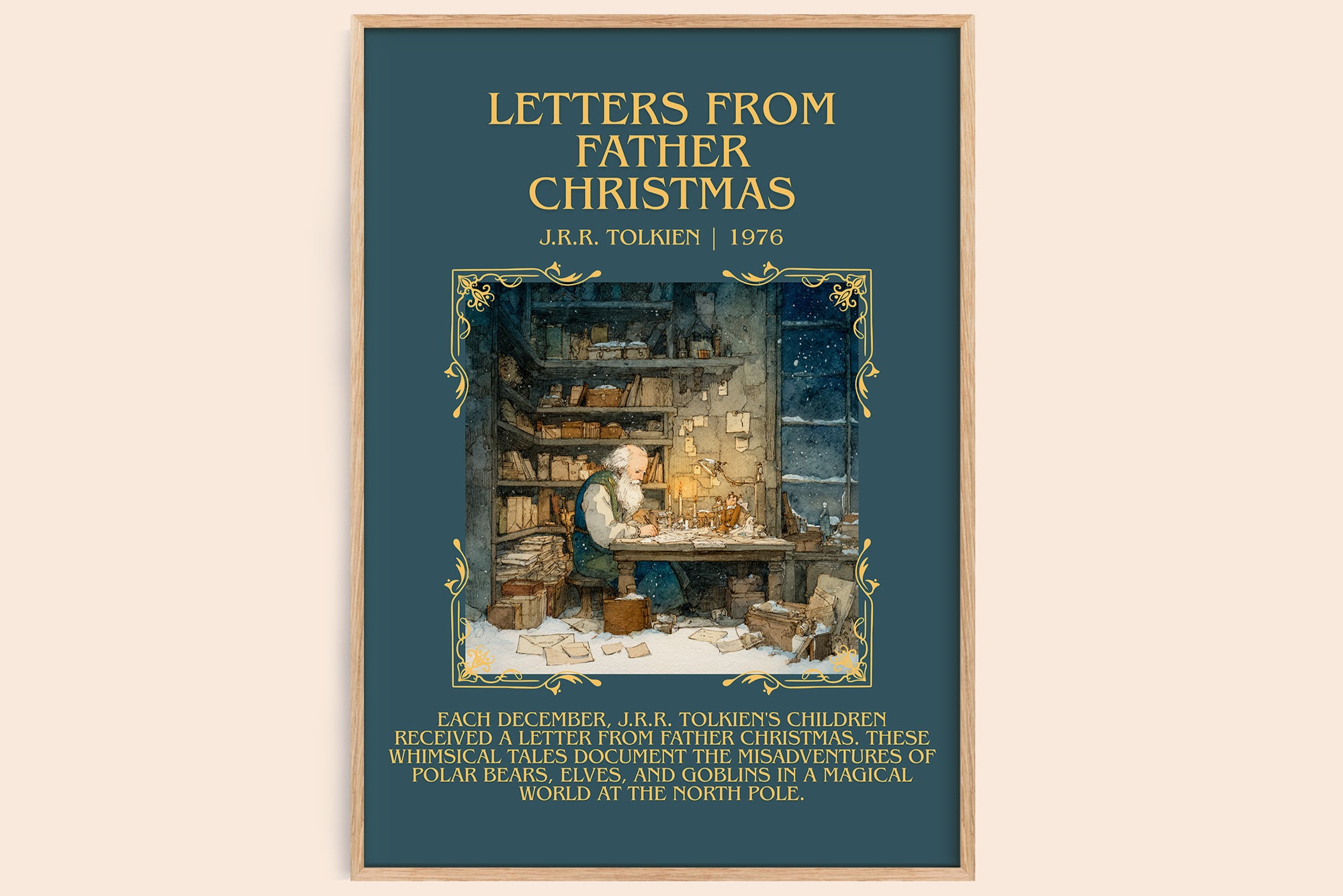 Letters from Father Christmas minimalist book poster by J. R. R. Tolkien – framed literary art print
