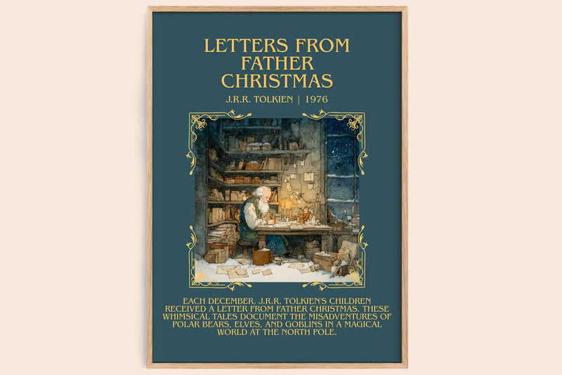 Letters from Father Christmas minimalist book poster by J. R. R. Tolkien – framed literary art print