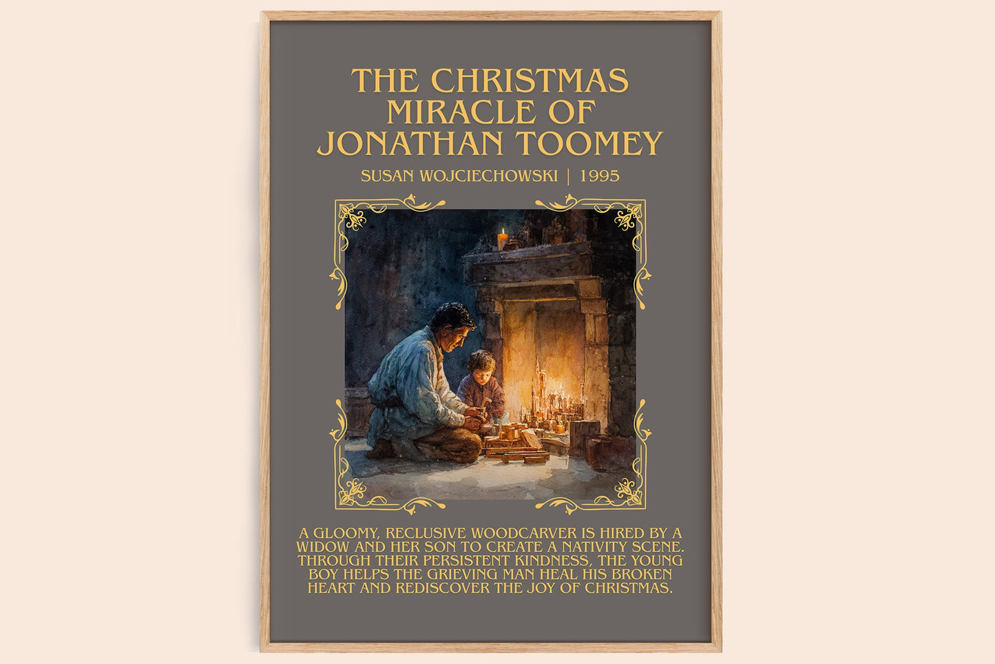 The Christmas Miracle of Jonathan Toomey minimalist book poster by Susan Wojciechowski – framed literary art print