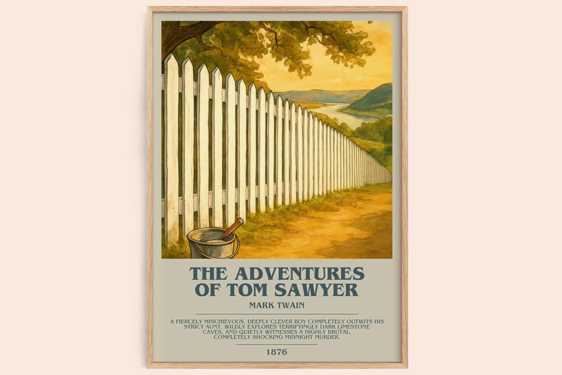 The Adventures Of Tom Sawyer bookish book poster by Mark Twain – framed literary art print