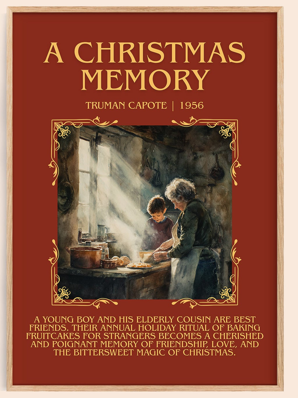 A Christmas Memory minimalist book poster by Truman Capote – framed literary art print