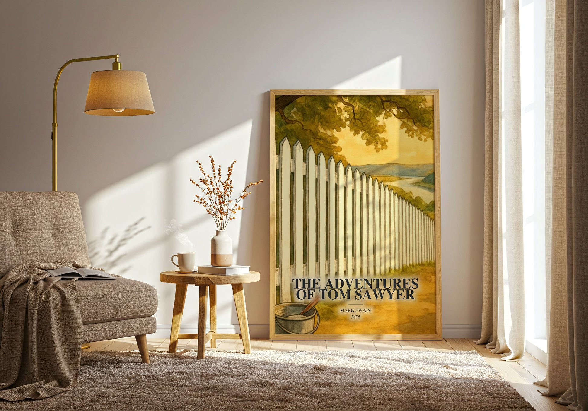 The Adventures Of Tom Sawyer watercolour print in frame leaning in hallway – childrens wall art
