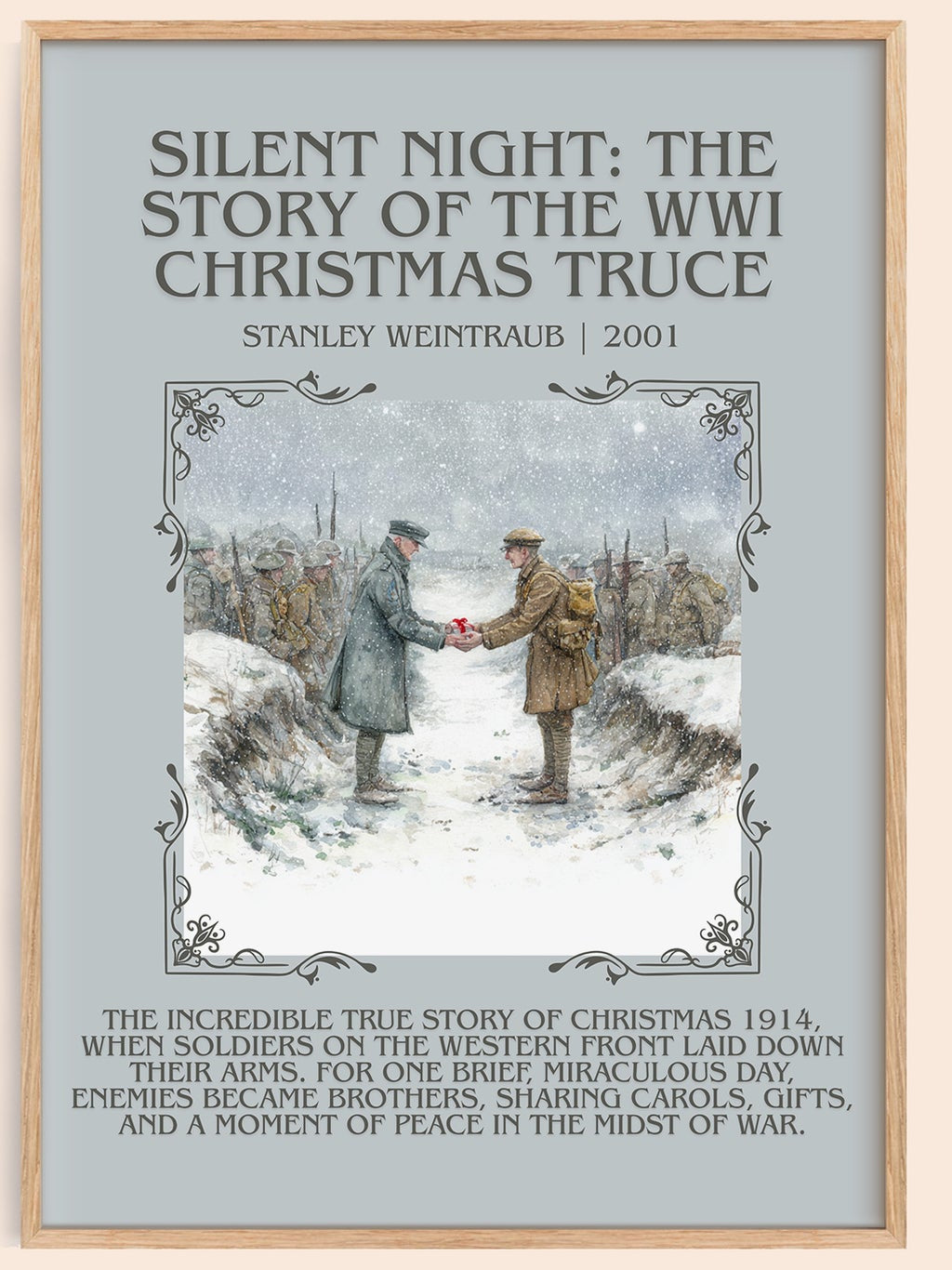 Silent Night: The Story of the World War I Christmas Truce minimalist book poster by Stanley Weintraub – framed literary art