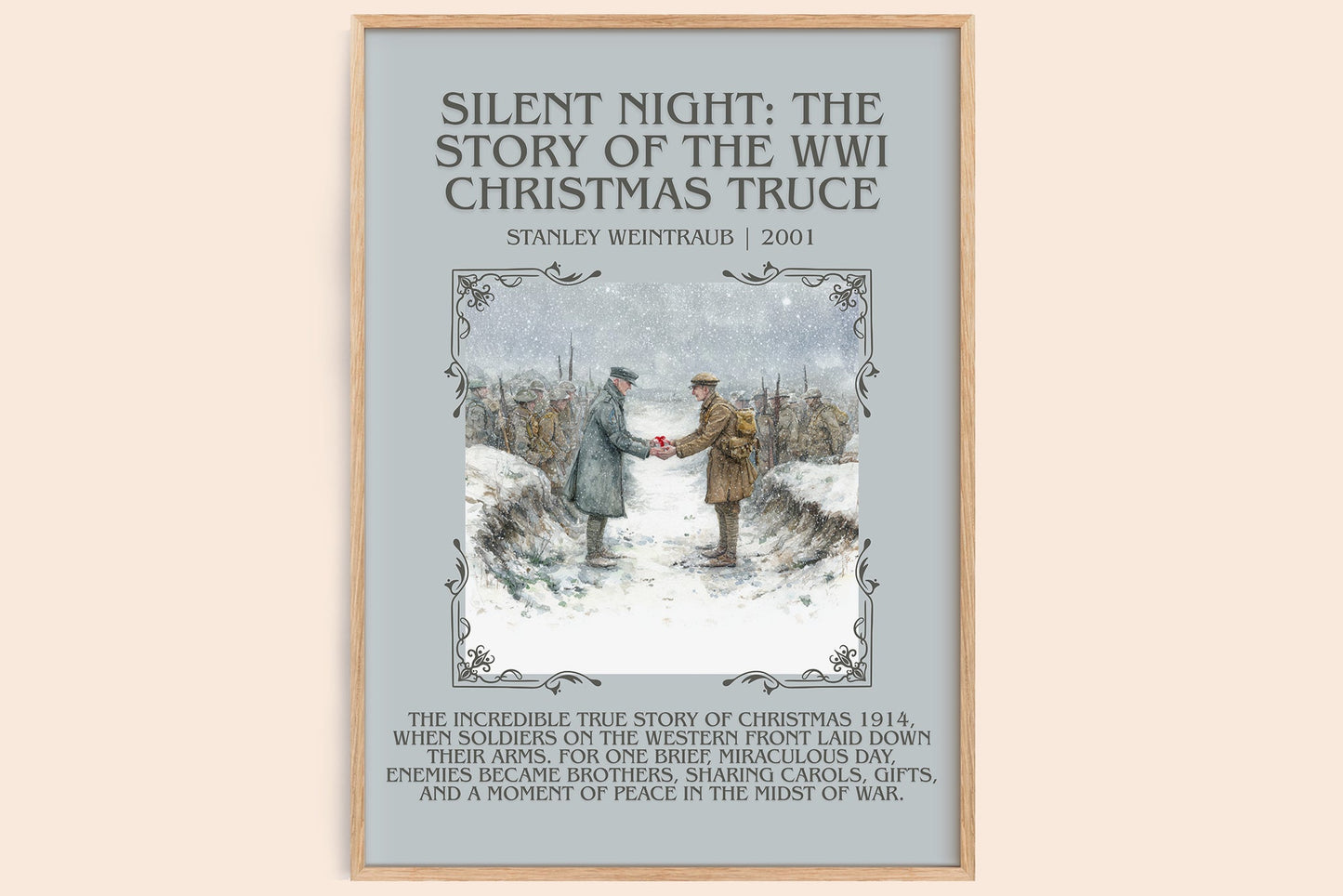 Silent Night: The Story of the World War I Christmas Truce minimalist book poster by Stanley Weintraub – framed literary art