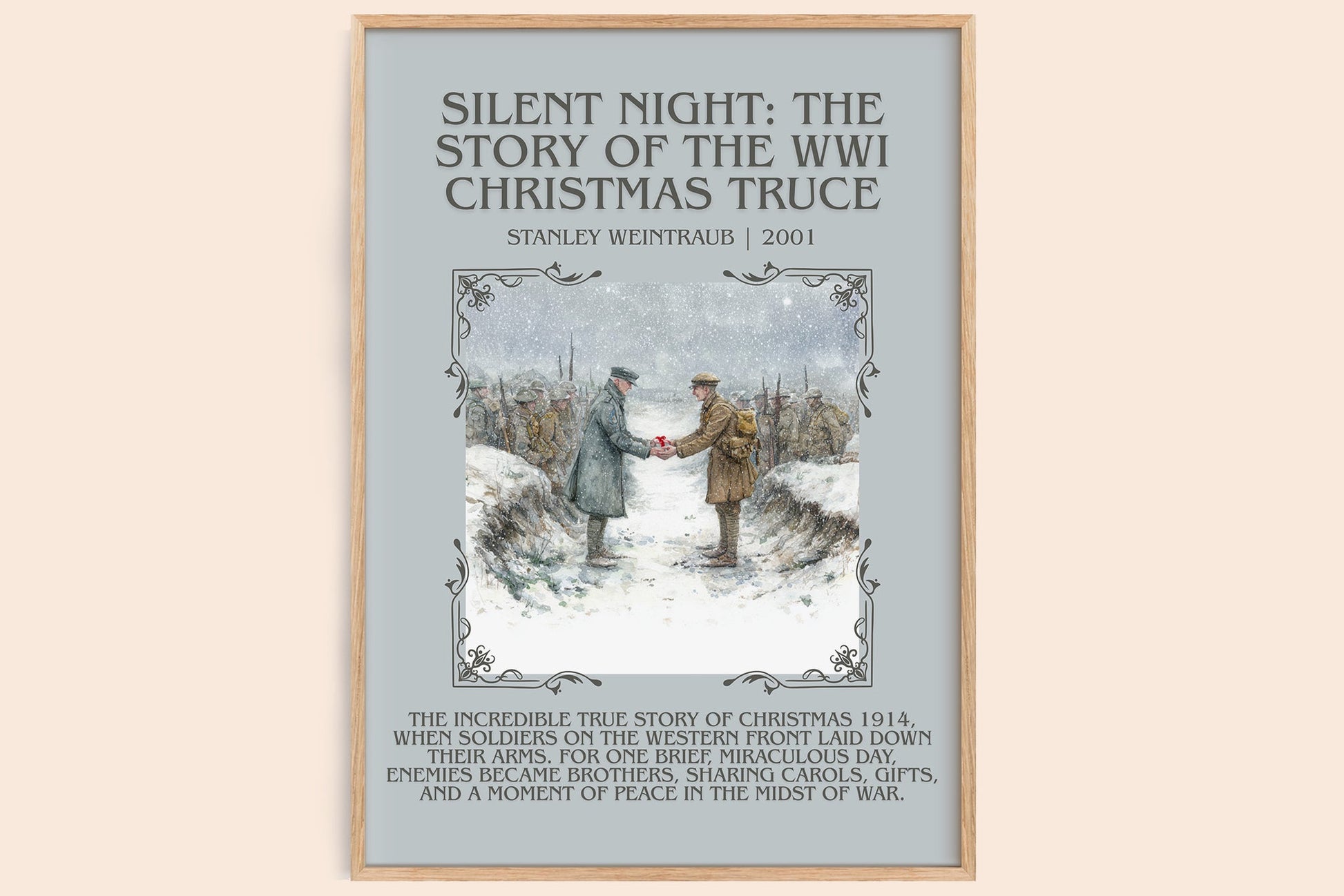 Silent Night: The Story of the World War I Christmas Truce minimalist book poster by Stanley Weintraub – framed literary art
