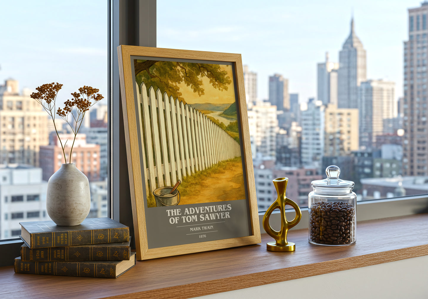 The Adventures Of Tom Sawyer book cover print framed by window – literary home decor