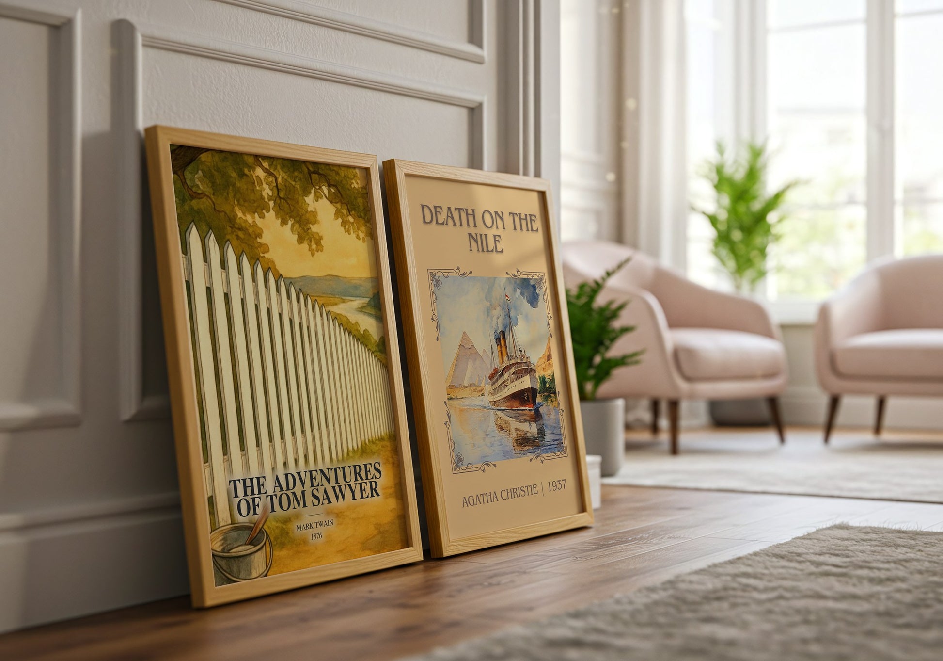 The Adventures Of Tom Sawyer watercolour print framed by window – literary home decor