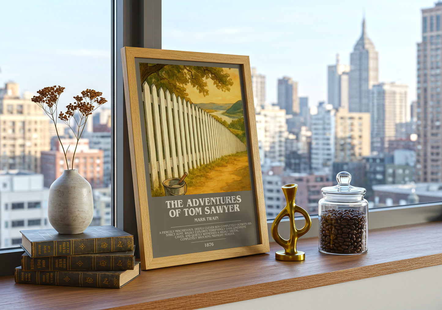 The Adventures Of Tom Sawyer bookish print framed by window – literary home decor