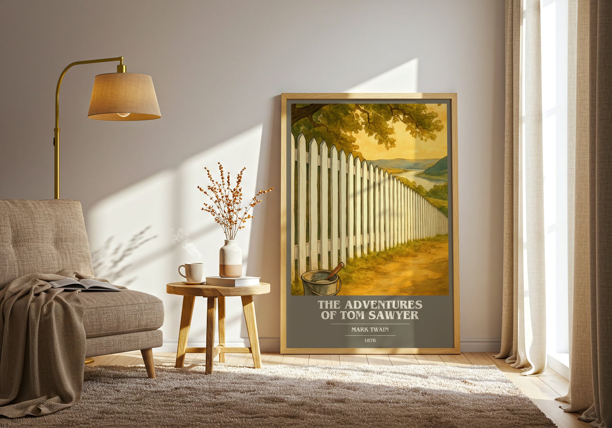 The Adventures Of Tom Sawyer book cover print on bookshelf – Mark Twain fan gift