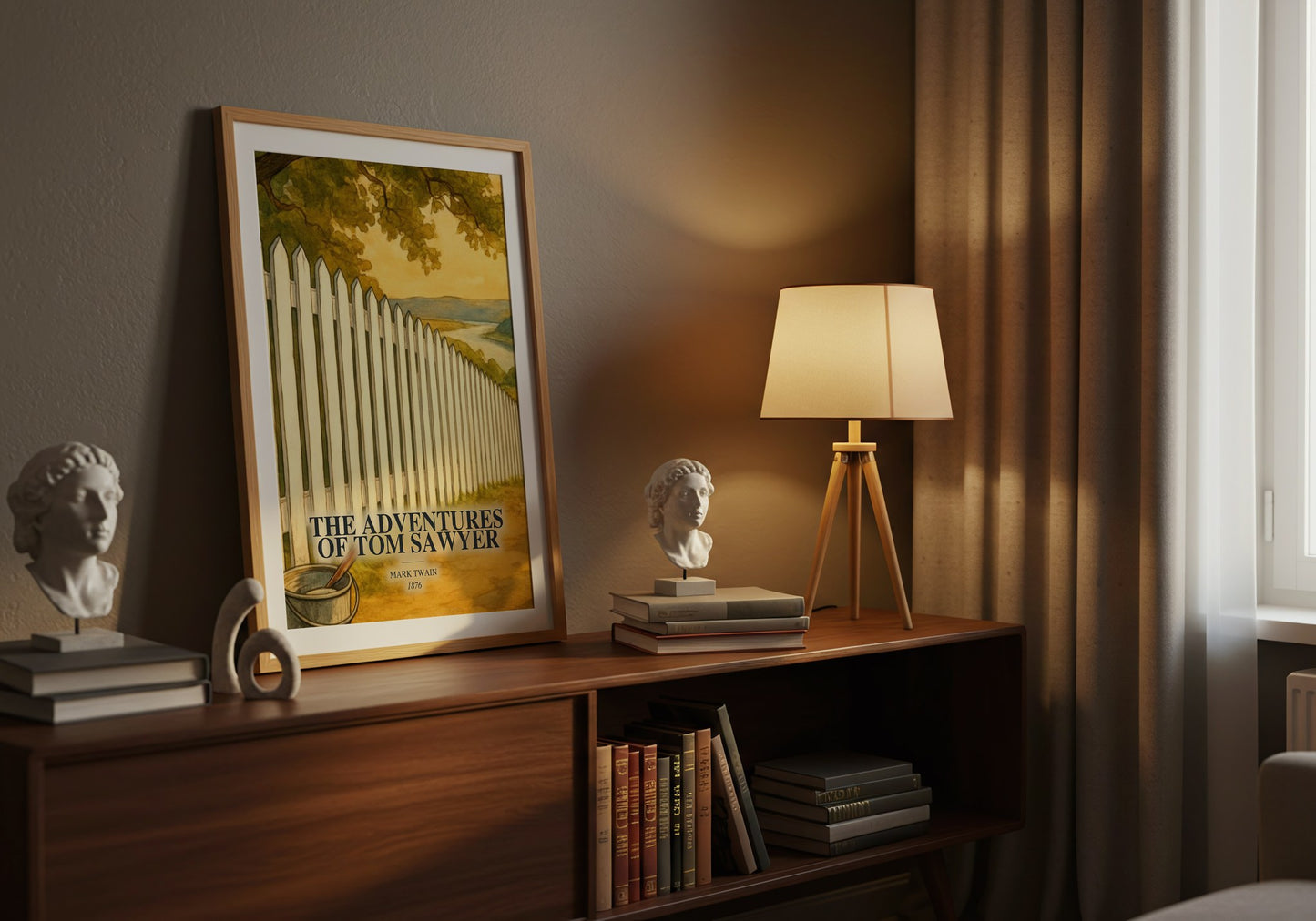 The Adventures Of Tom Sawyer watercolour print on bookshelf – Mark Twain fan gift