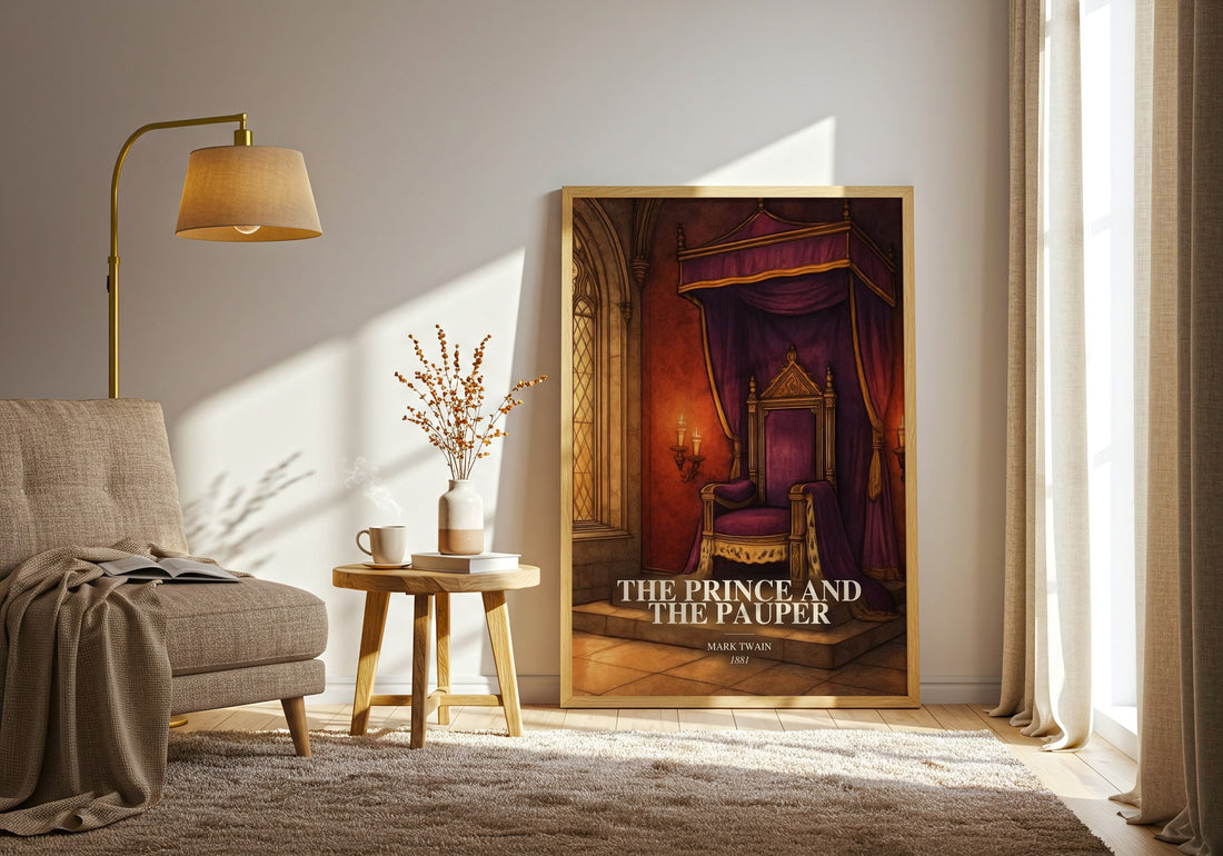 The Prince And The Pauper watercolour print in frame leaning in hallway – historical fiction wall art (mockup)