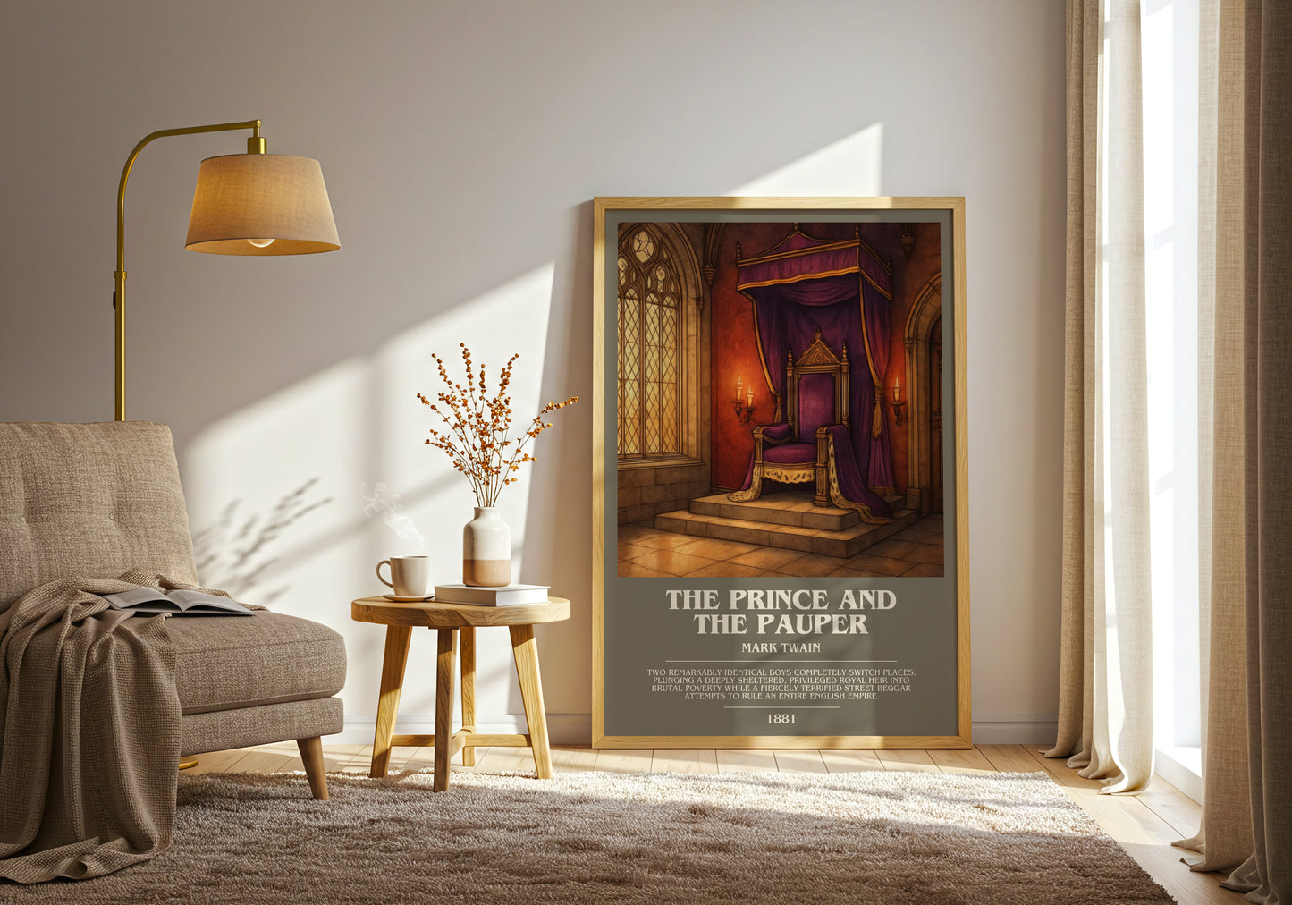 The Prince And The Pauper bookish print on bookshelf – Mark Twain fan gift