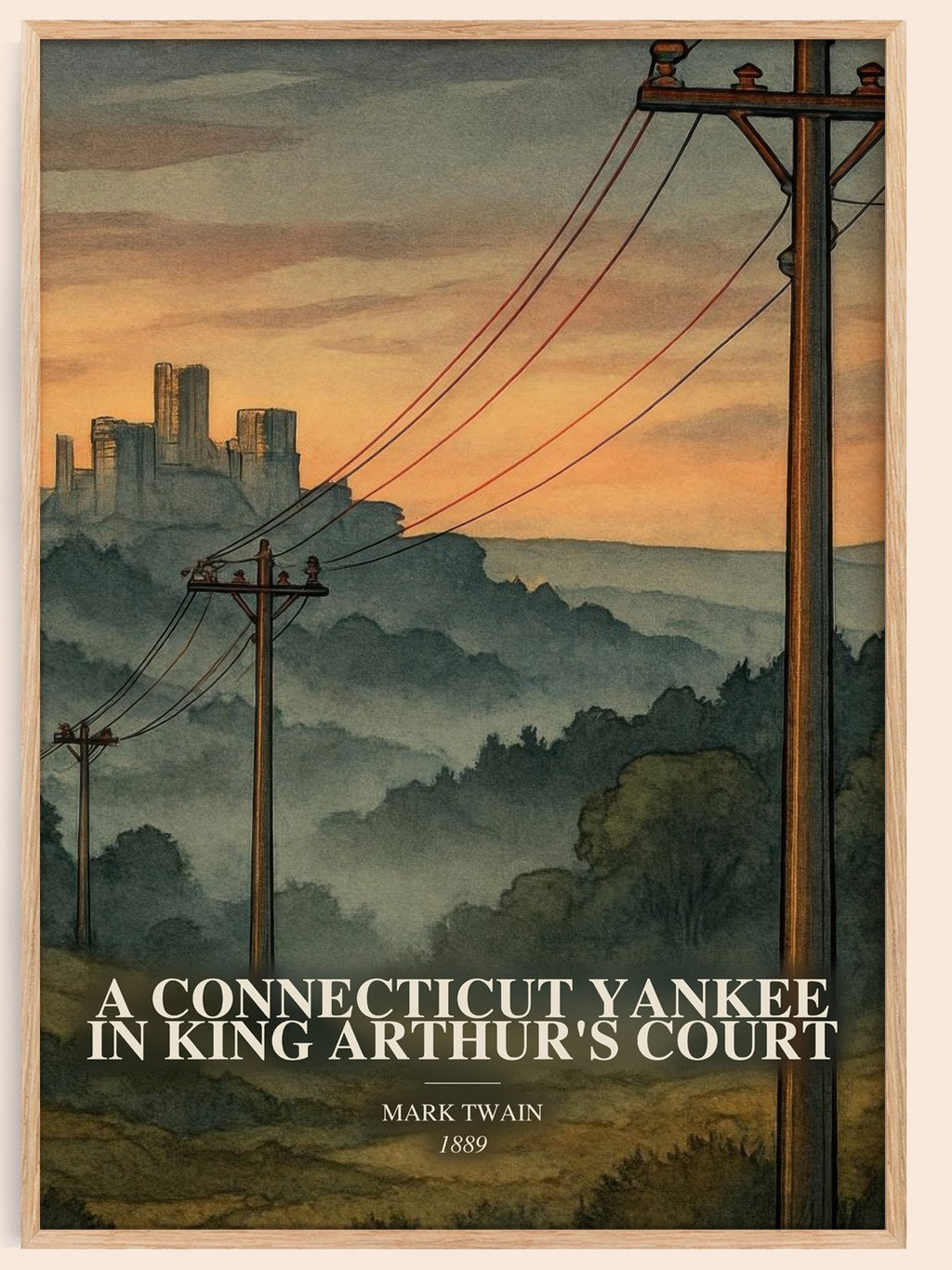 A Connecticut Yankee In King Arthur'S Court watercolour book poster by Mark Twain – framed literary art print