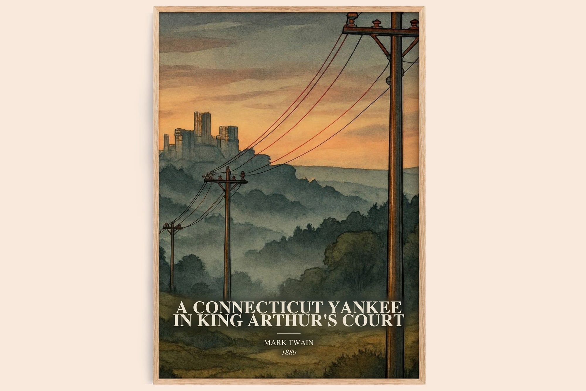 A Connecticut Yankee In King Arthur'S Court watercolour book poster by Mark Twain – framed literary art print
