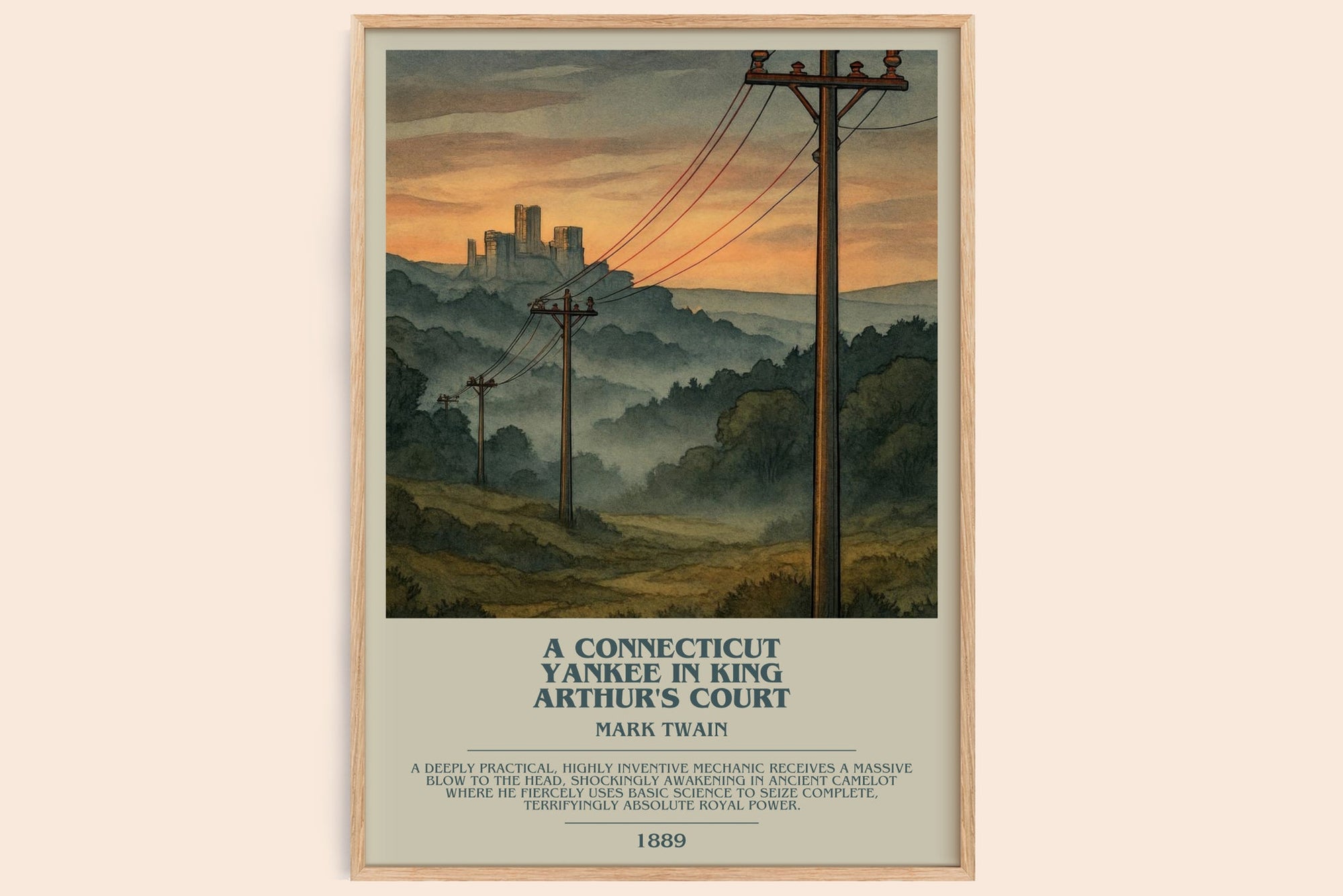 A Connecticut Yankee In King Arthur's Court bookish book poster by Mark Twain – framed literary art print