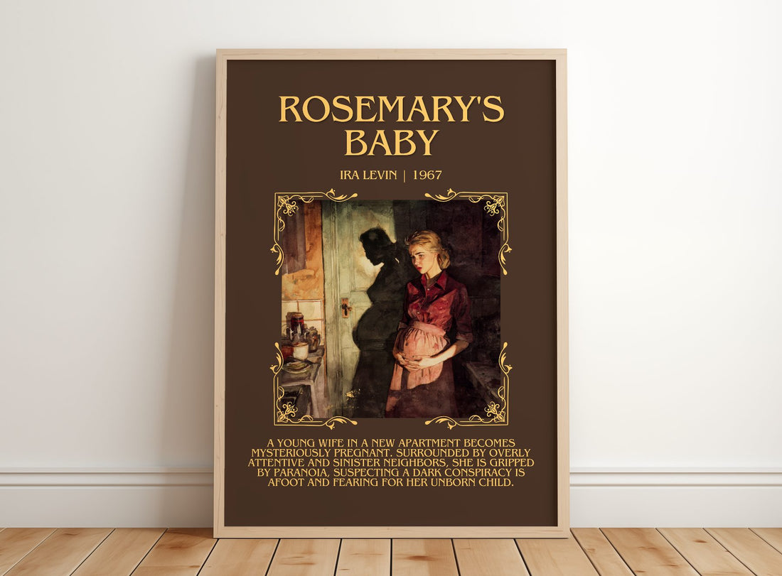 Rosemary'S Baby Minimalist Book Poster by Ira Levin – framed print leaning on a wooden floor