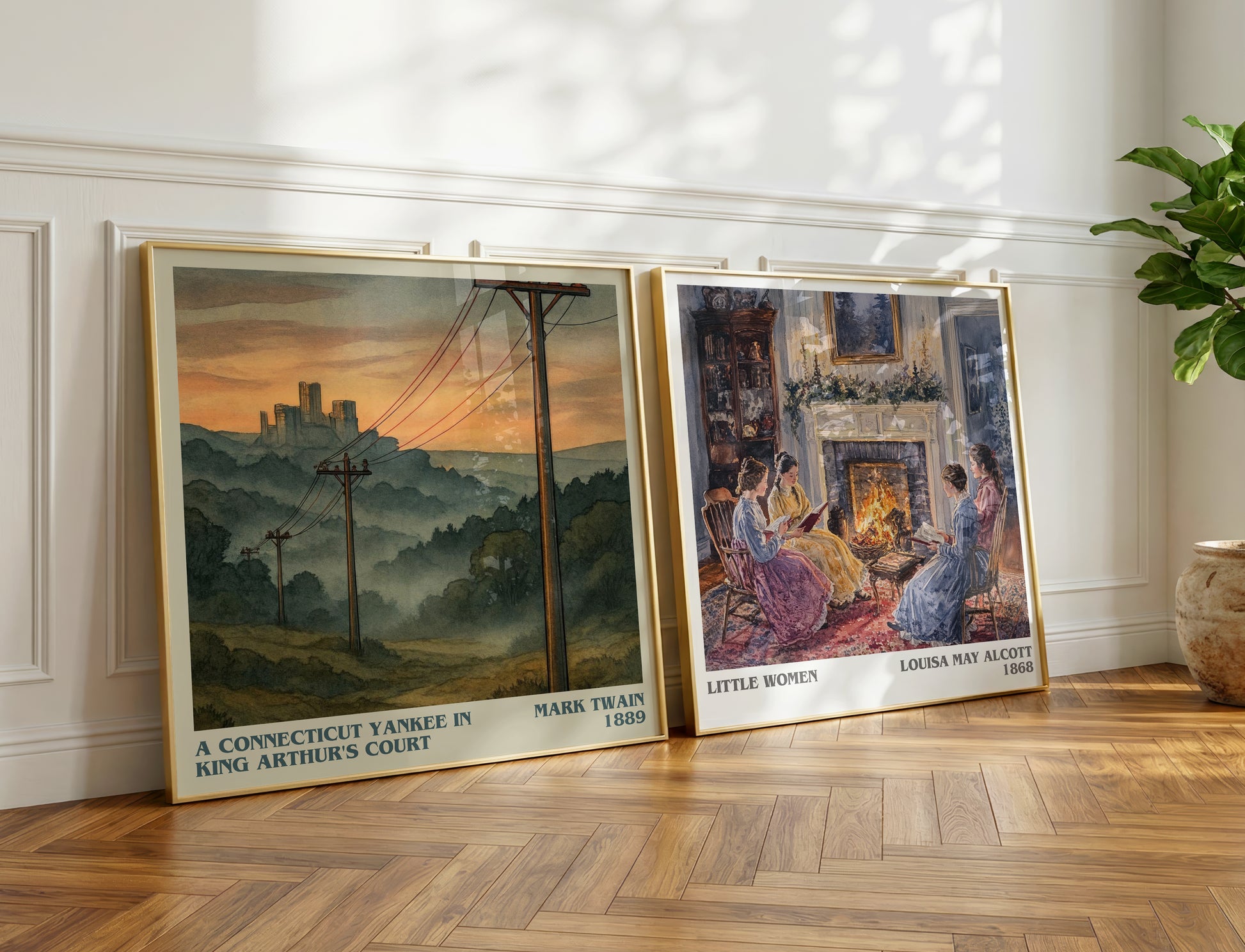 A Connecticut Yankee In King Arthur's Court literary print on bookshelf – Mark Twain fan gift