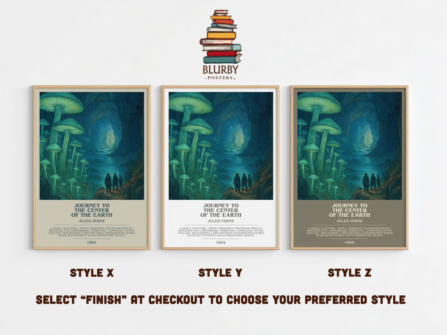Journey To The Center Of The Earth bookish print in frame leaning in hallway – adventure wall art