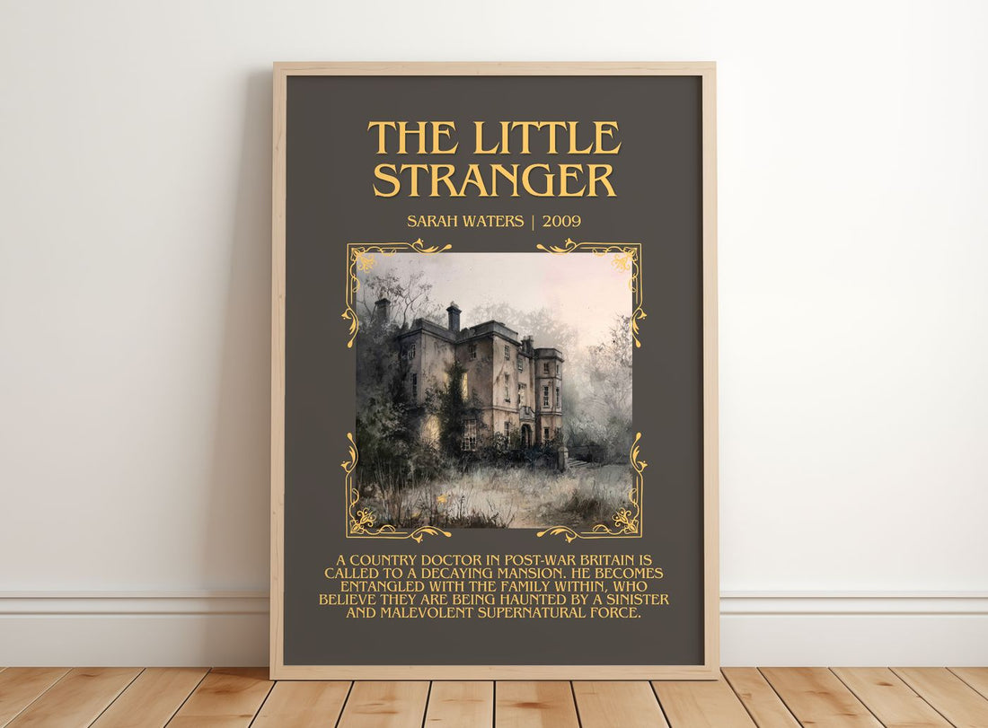 The Little Stranger Minimalist Book Poster by Sarah Waters – framed print leaning on a wooden floor
