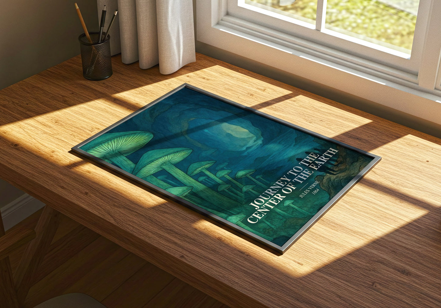 Journey To The Center Of The Earth watercolour book poster framed on wall – adventure wall art