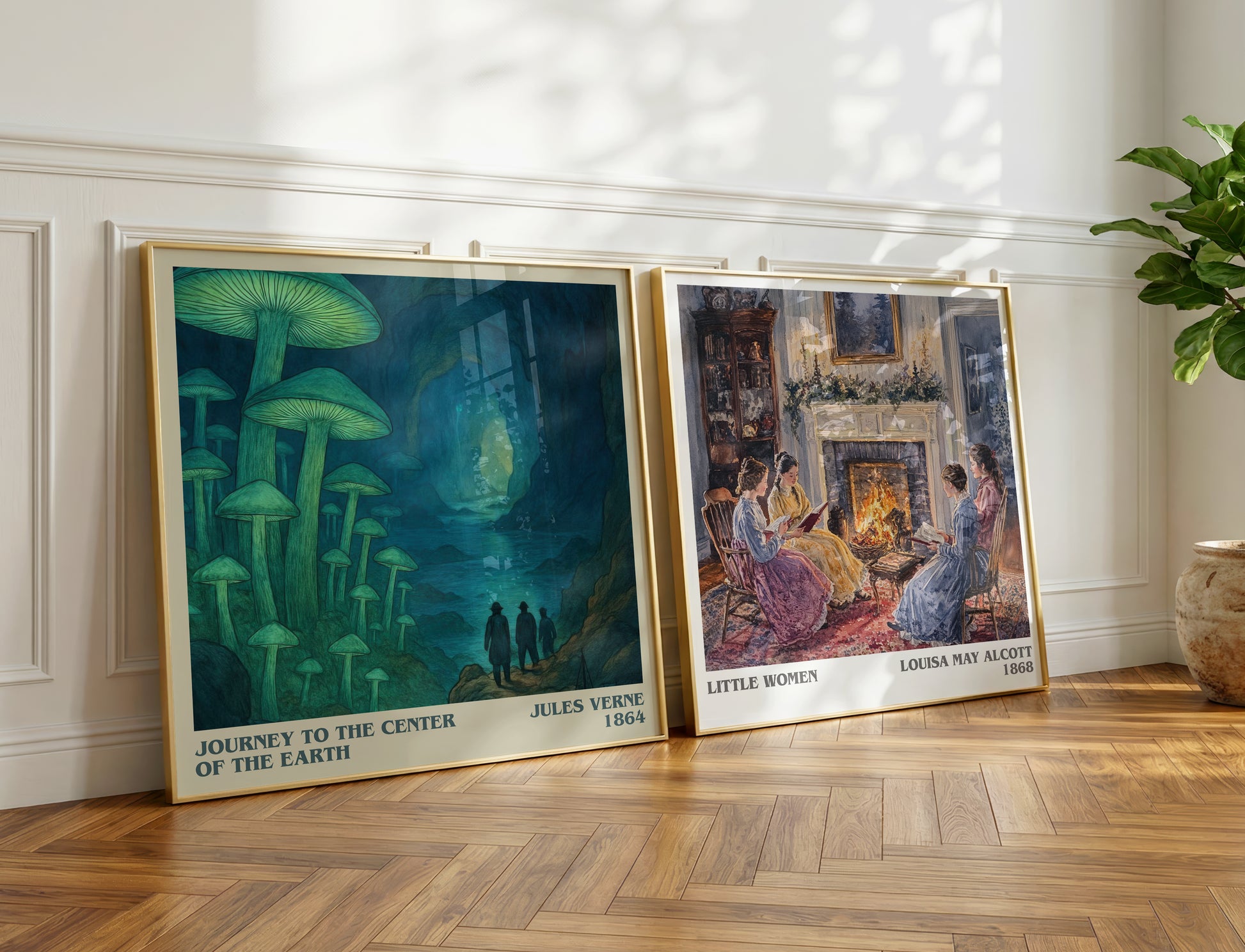 Journey To The Center Of The Earth literary print on bookshelf – Jules Verne fan gift