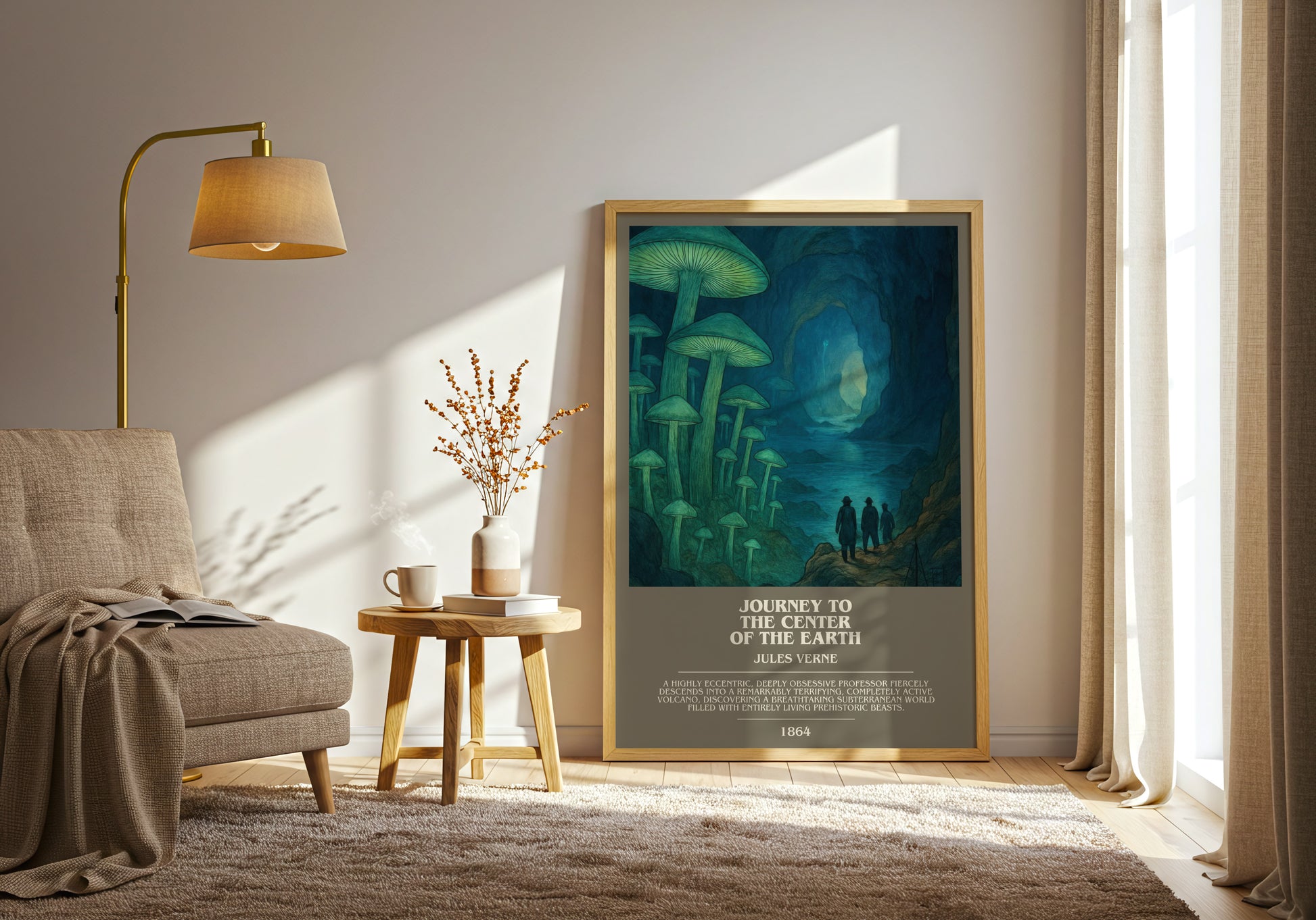 Journey To The Center Of The Earth bookish print on bookshelf – Jules Verne fan gift
