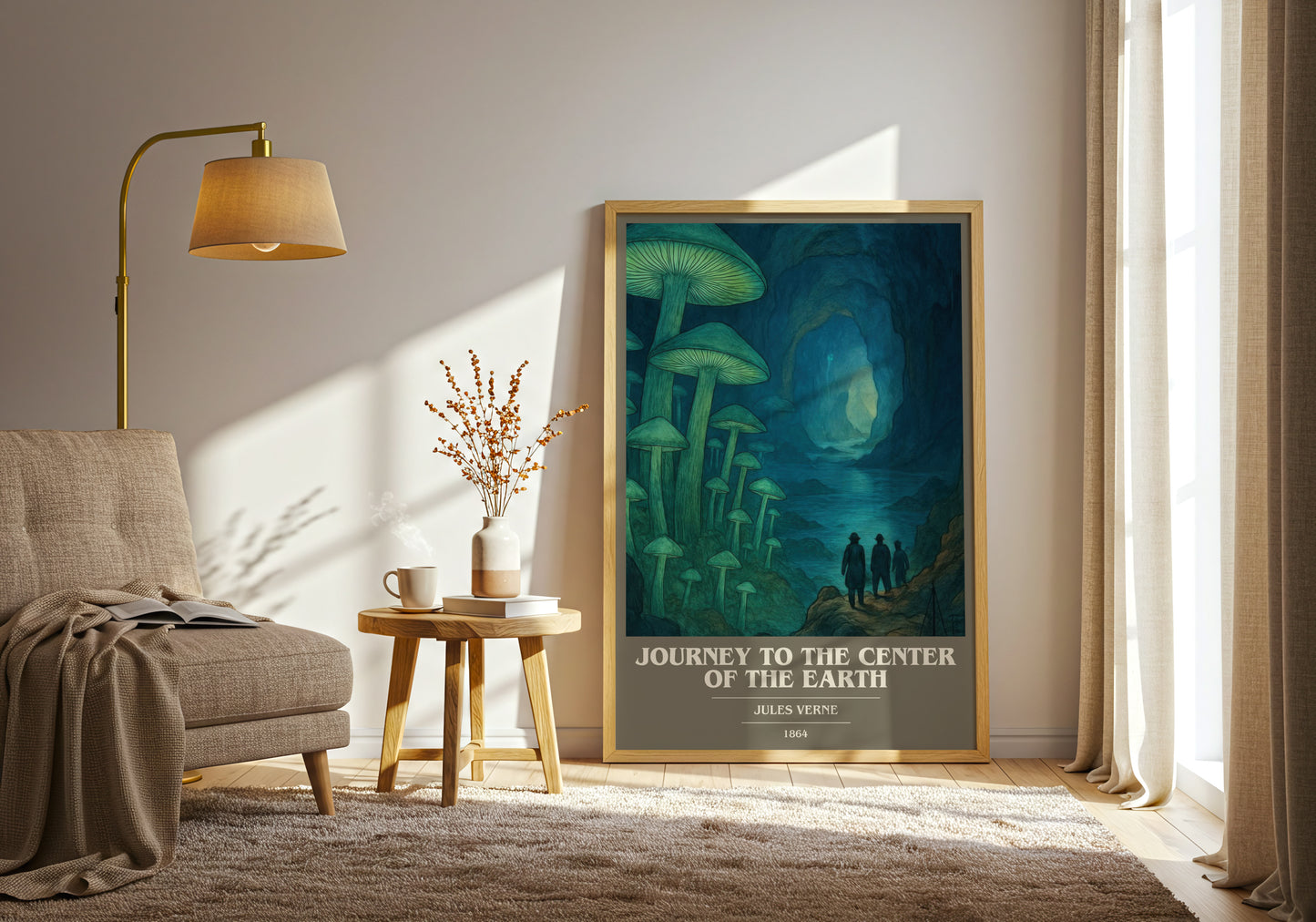 Journey To The Center Of The Earth book cover print on bookshelf – Jules Verne fan gift