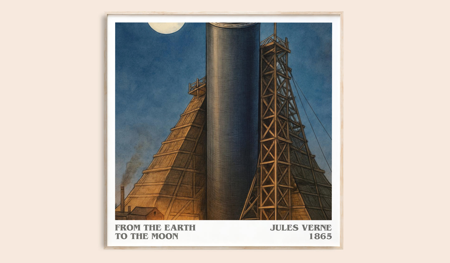 From The Earth To The Moon literary book poster by Jules Verne – framed literary art print