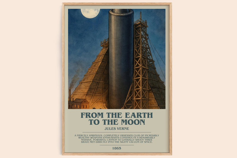 From The Earth To The Moon bookish book poster by Jules Verne – framed literary art print