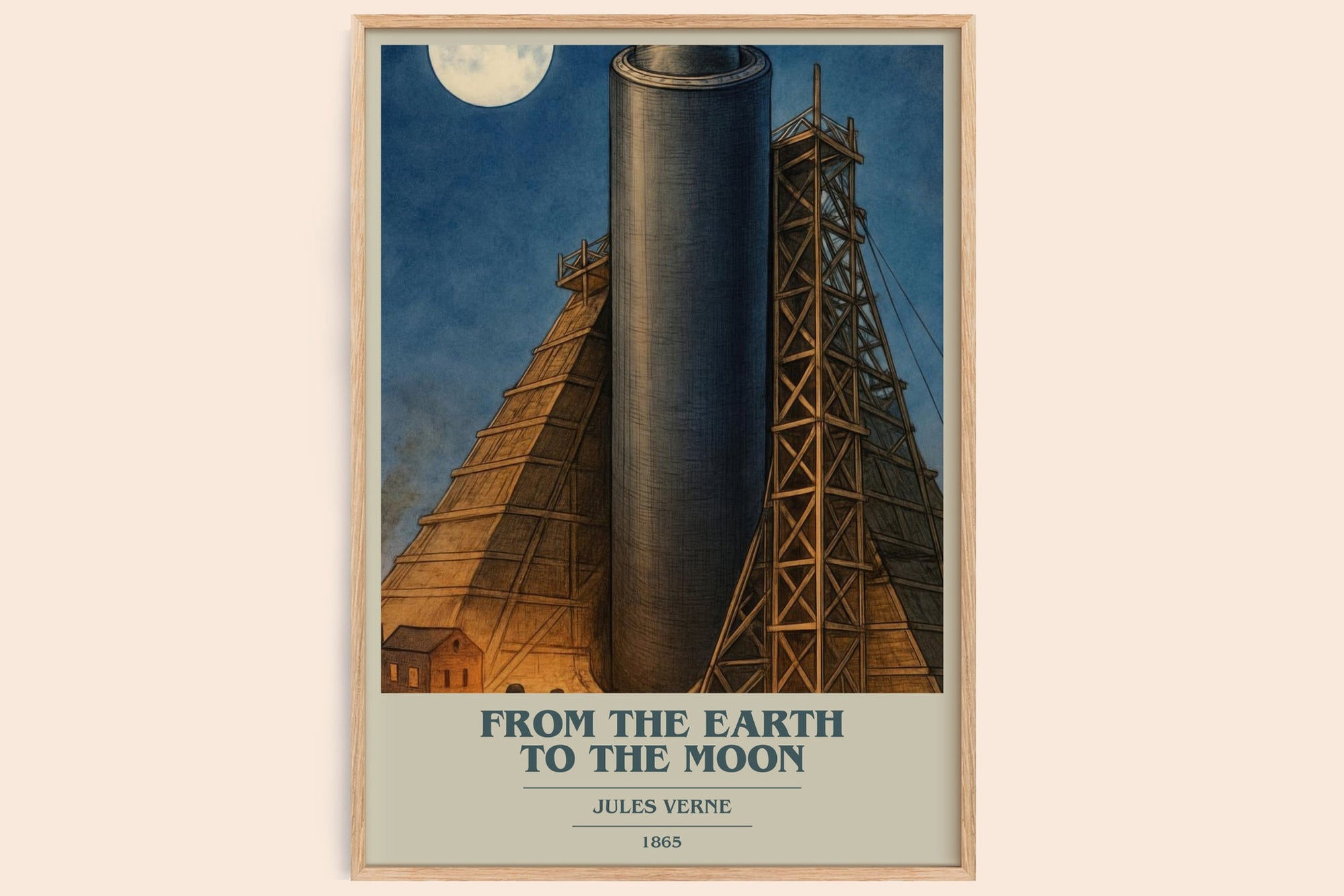 From The Earth To The Moon book cover book poster by Jules Verne – framed literary art print