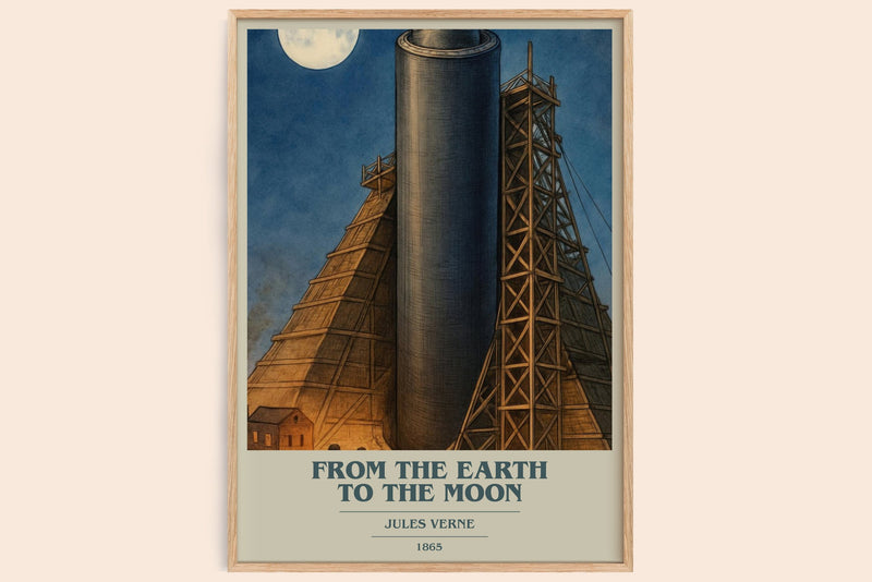 From The Earth To The Moon book cover book poster by Jules Verne – framed literary art print