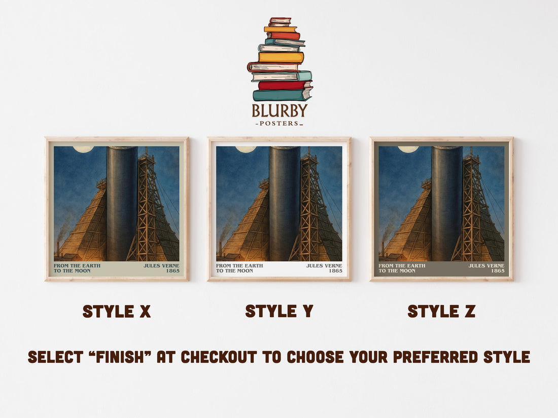 From The Earth To The Moon literary print in frame leaning in hallway – sci fi wall art (mockup)