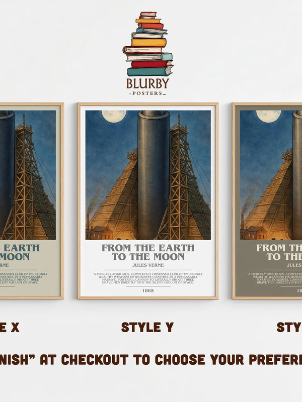 From The Earth To The Moon bookish print in frame leaning in hallway – sci fi wall art