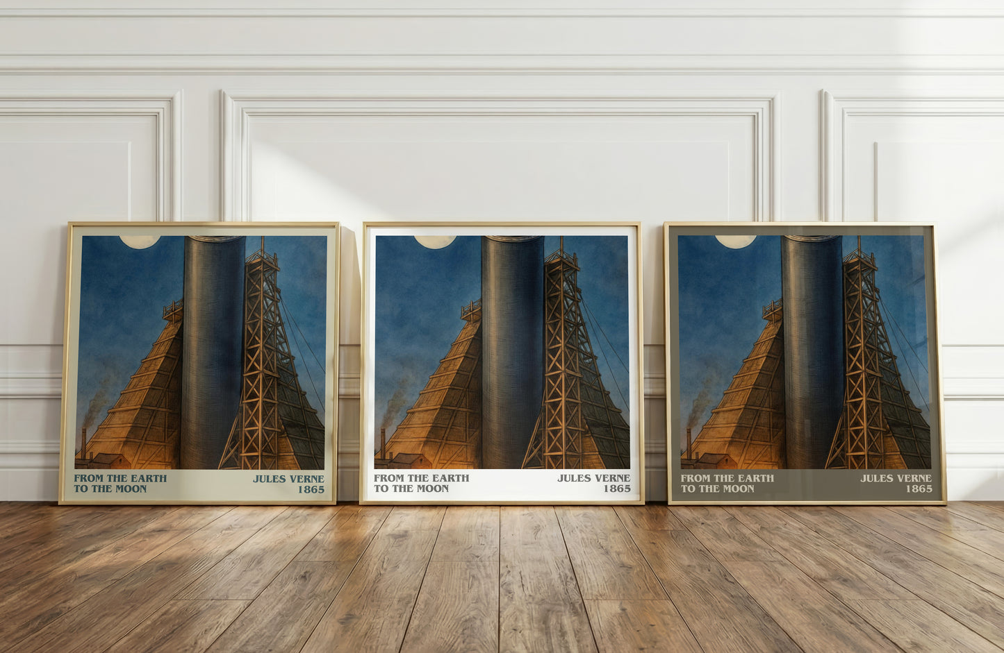 From The Earth To The Moon literary art print colour and style options – Jules Verne book art