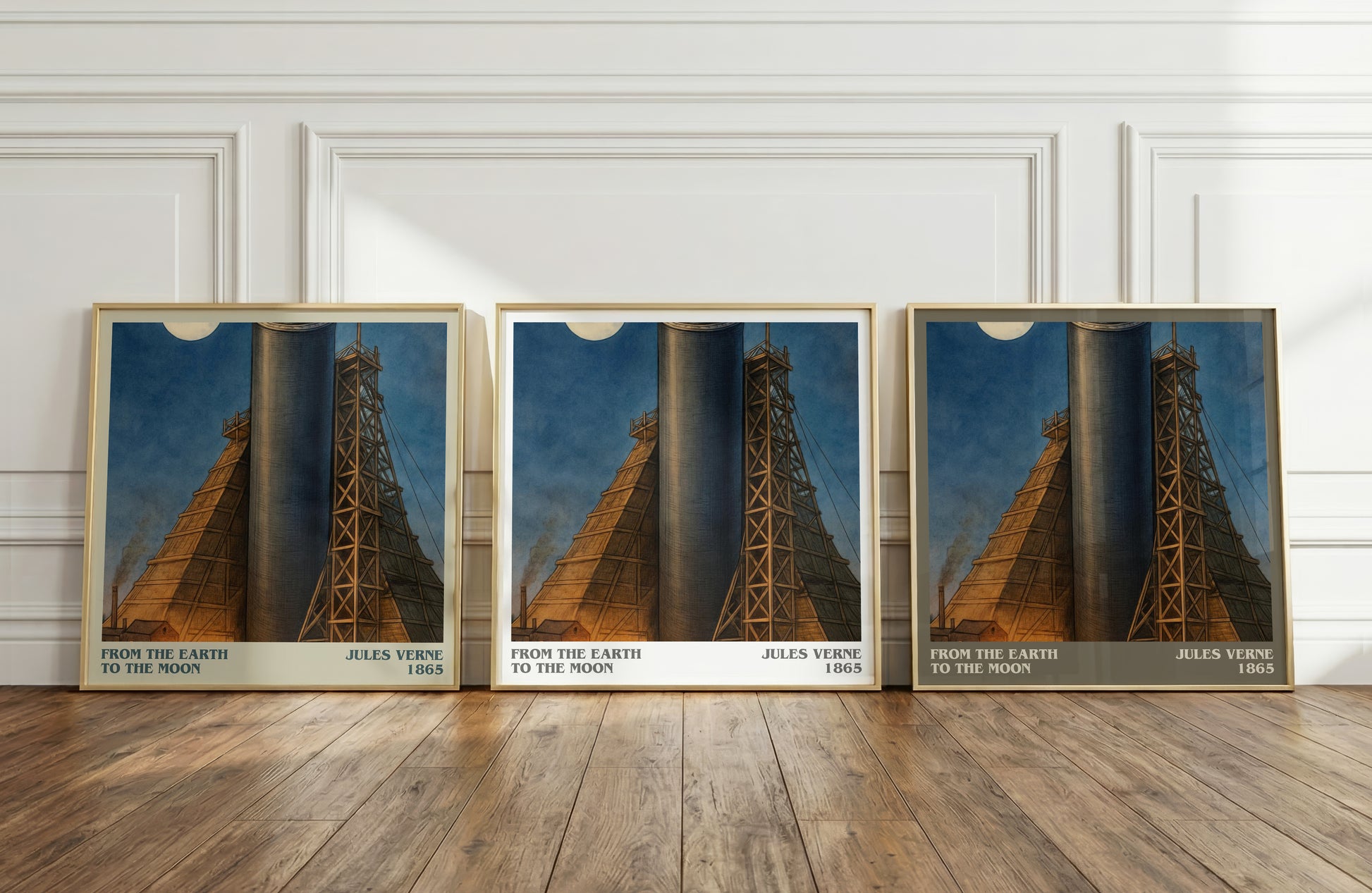From The Earth To The Moon literary art print colour and style options – Jules Verne book art