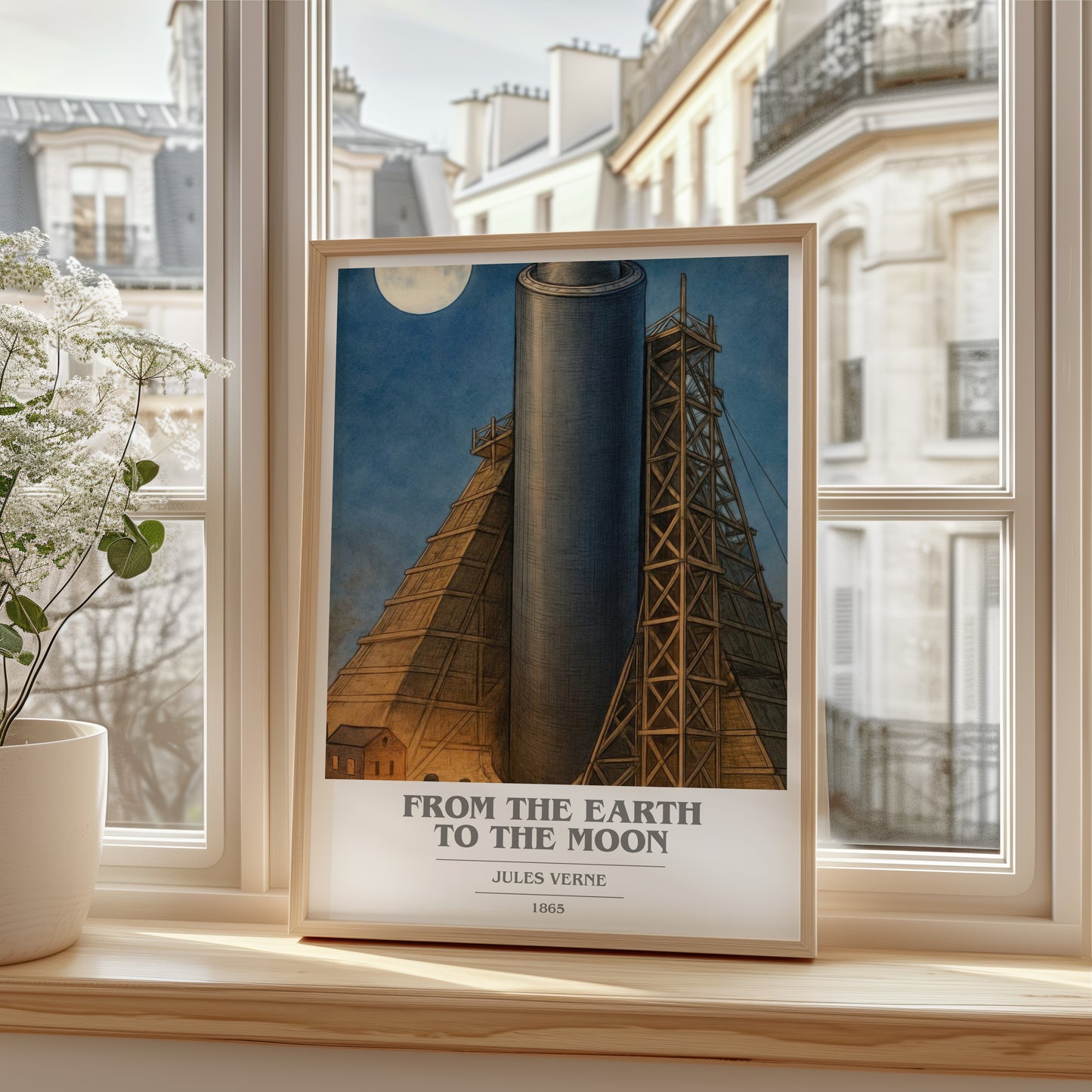 From The Earth To The Moon book cover poster colour and style options – Jules Verne book art