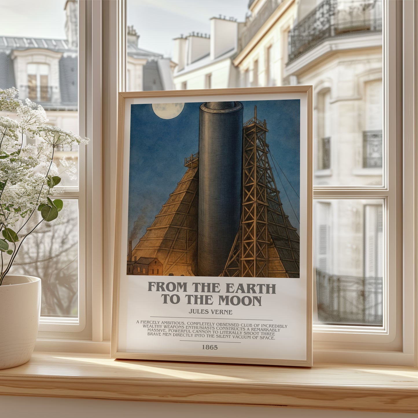 From The Earth To The Moon bookish poster colour and style options – Jules Verne book art