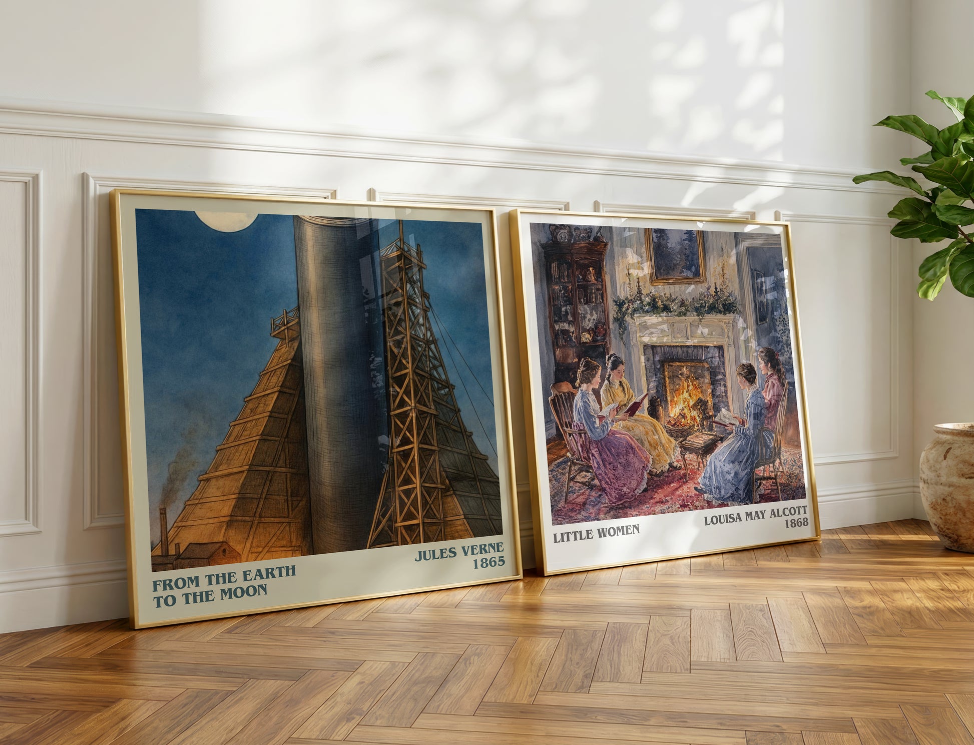 From The Earth To The Moon literary print on bookshelf – Jules Verne fan gift