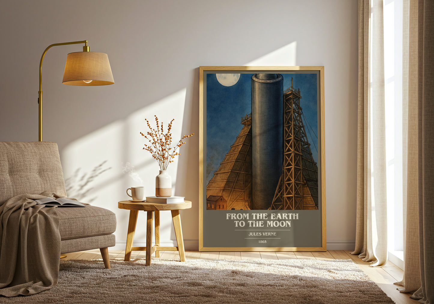 From The Earth To The Moon book cover print on bookshelf – Jules Verne fan gift