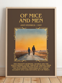 Of Mice And Men Minimalist Book Poster by John Steinbeck – framed print leaning on a wooden floor