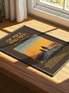 Of Mice And Men Minimalist Book Poster by John Steinbeck – print on a sunlit desk