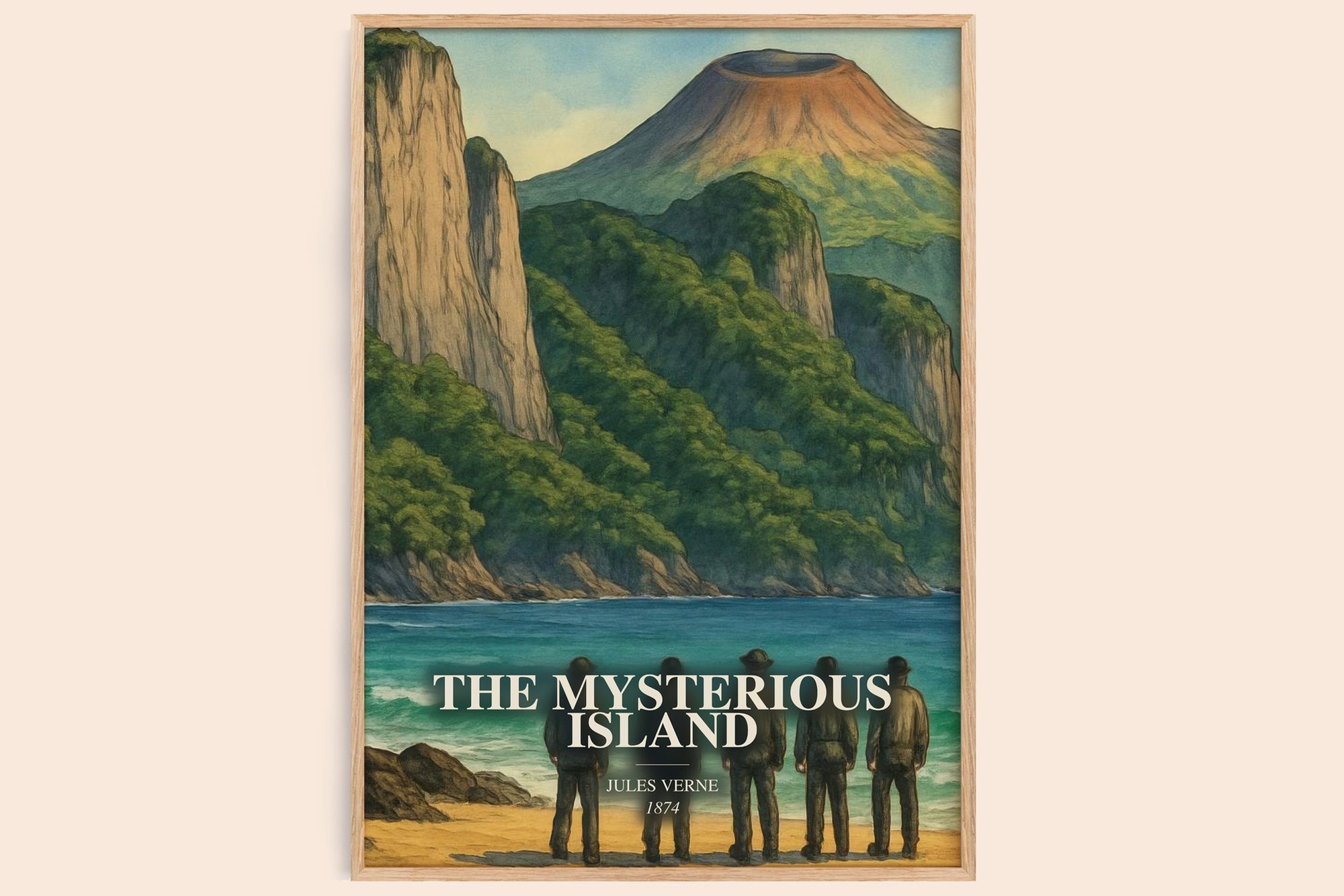 The Mysterious Island watercolour book poster by Jules Verne – framed literary art print