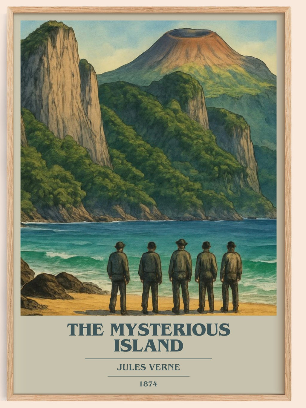 The Mysterious Island book cover book poster by Jules Verne – framed literary art print