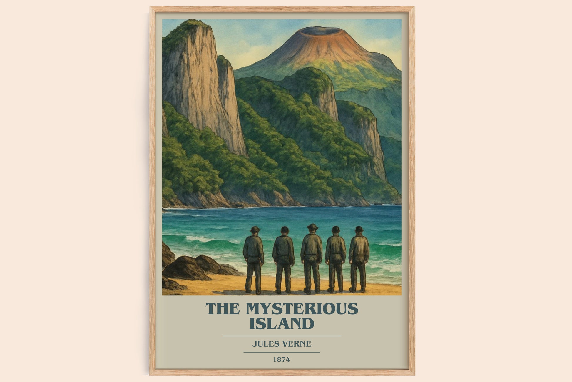 The Mysterious Island book cover book poster by Jules Verne – framed literary art print