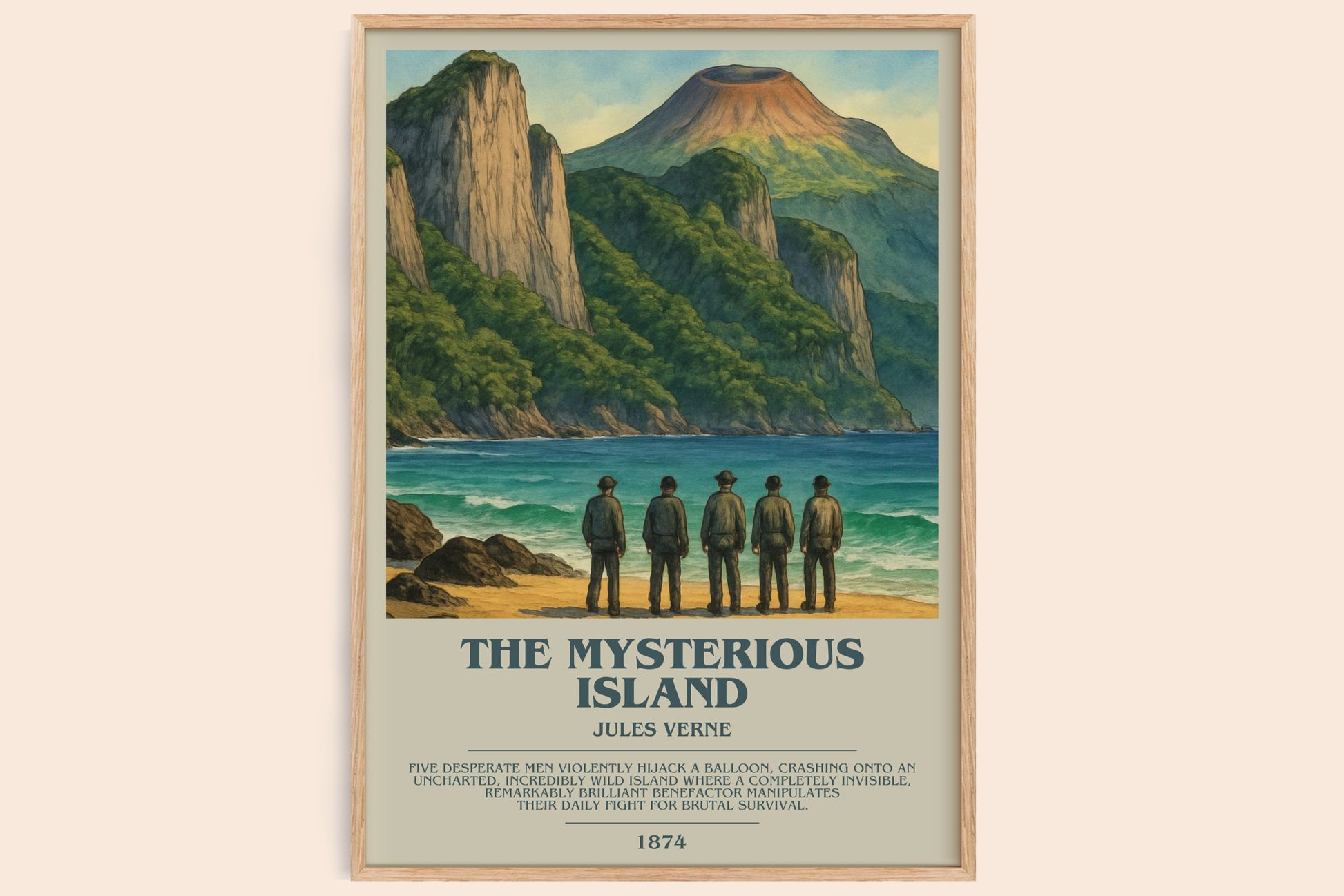 The Mysterious Island bookish book poster by Jules Verne – framed literary art print
