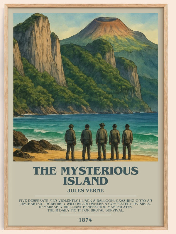 The Mysterious Island bookish book poster by Jules Verne – framed literary art print