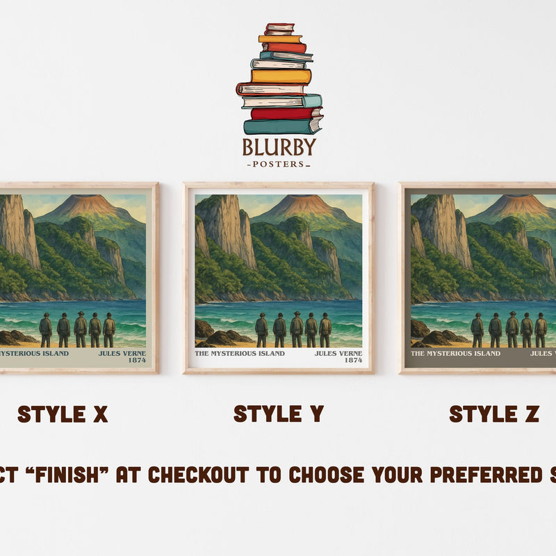 The Mysterious Island literary print in frame leaning in hallway – adventure wall art