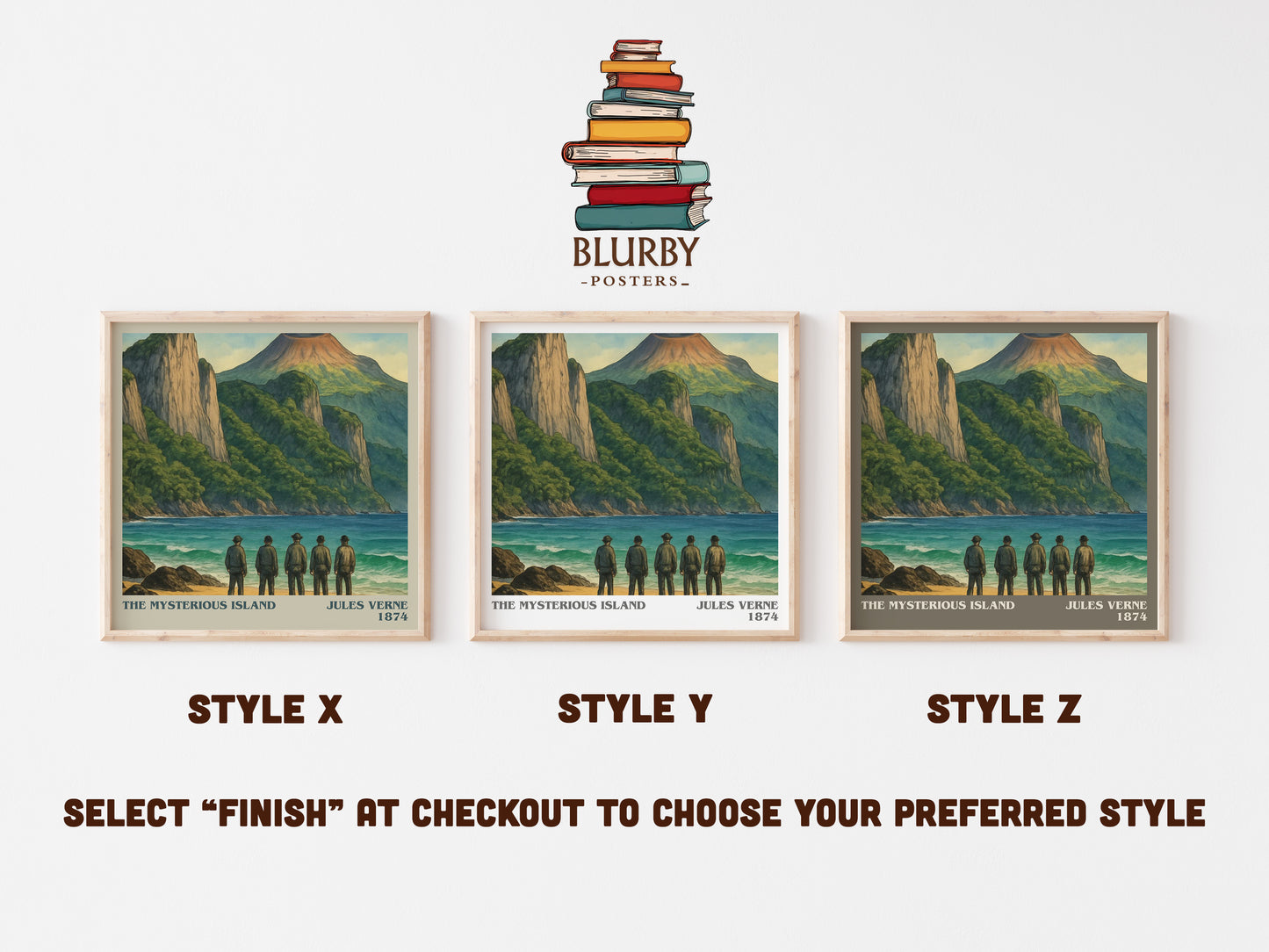 The Mysterious Island literary print in frame leaning in hallway – adventure wall art
